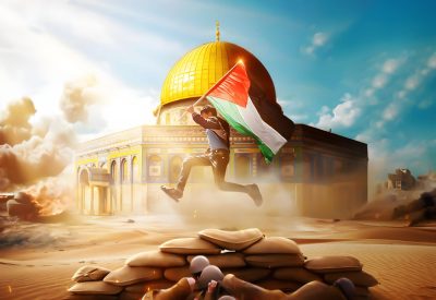 ai-generated-illustration-young-boy-running-with-palestine-flag-front-mosque
