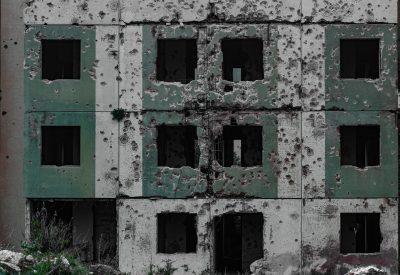 War torn block of apartments in Lebanon